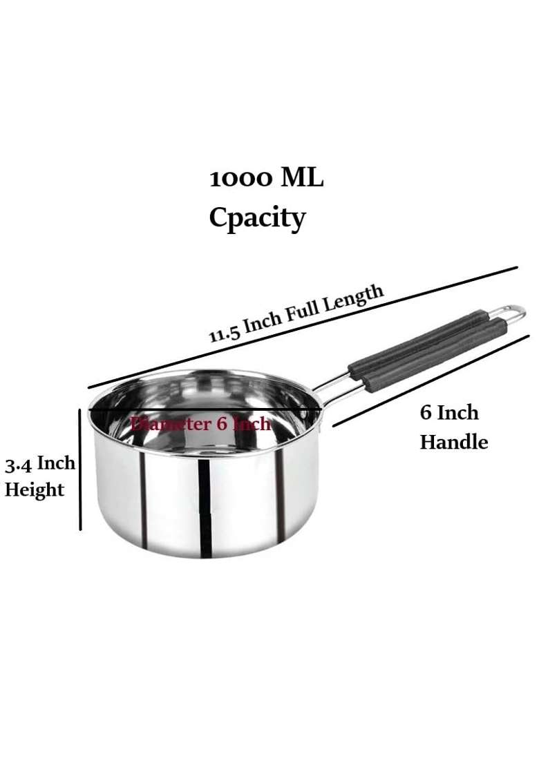 ALWAFLI Steel Sauce Pan Induction and Gas Compatible Tea Pan Milk Boiler Tapeli Cooking Pot Patila | 1 L | 1.1 Qt - Indya