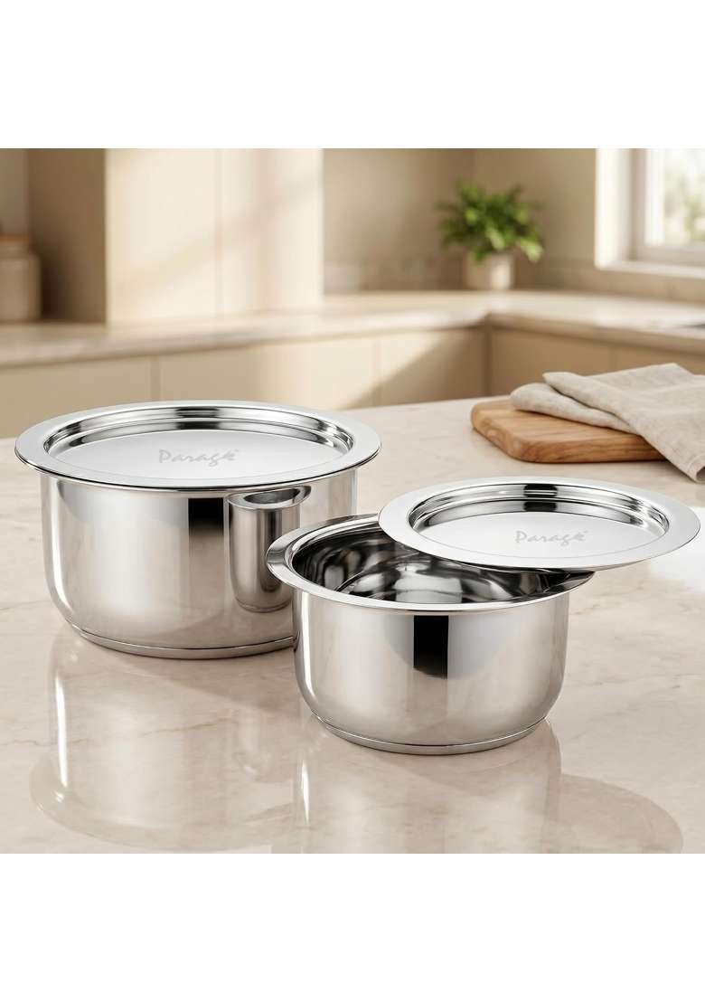 Parage Tri-Bond Stainless Steel Tope Cooking Pot Set with Lid | 1 L | 1.1 Qt | 2-Piece Set | Induction Compatible | Tri-Ply - Indya