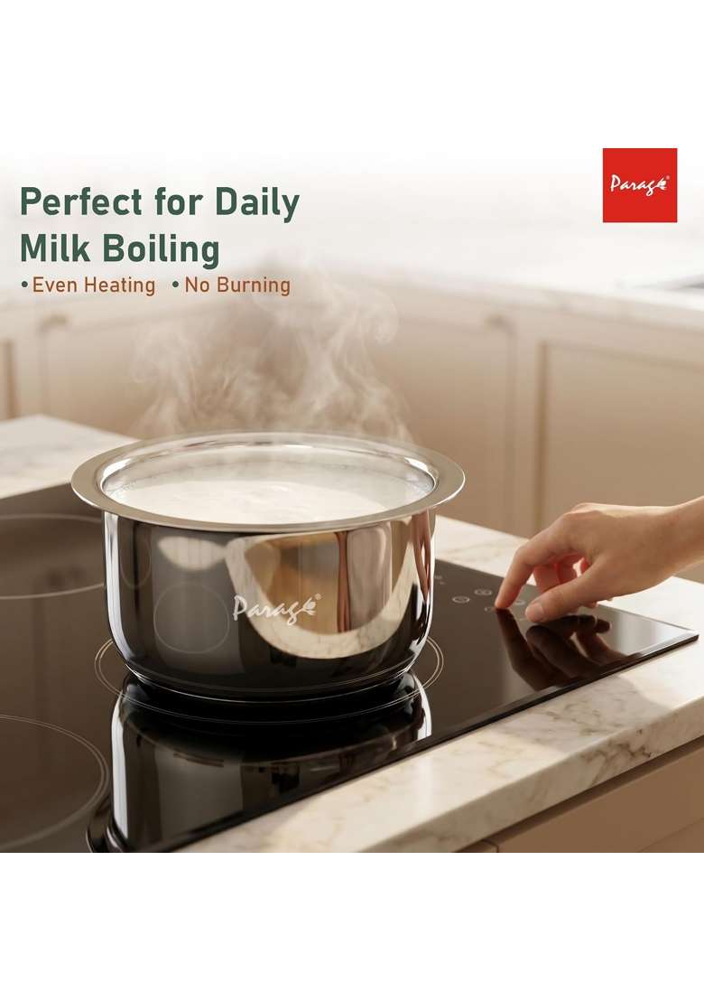 Parage Tri-Bond Stainless Steel Tope Cooking Pot Set with Lid | 1 L | 1.1 Qt | 3-Piece Set | Induction Compatible | Tri-Ply - Indya