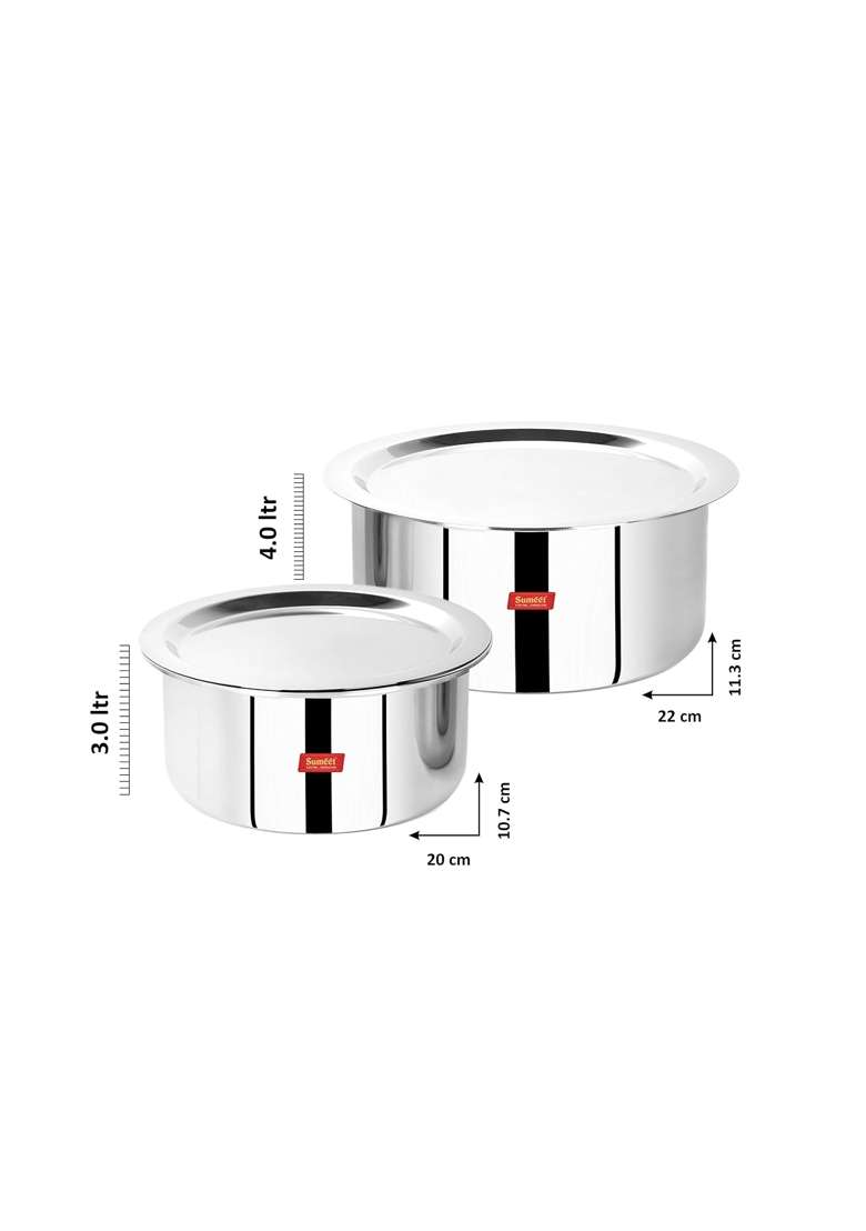 Sumeet Cook Smart Stainless Steel TriPly Steel-Aluminium-Steel | 3 L | 3.2 Qt | 20 cm | 7.9 Inch | 2-Piece Set | With Lid - Indya