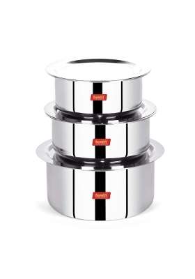 Sumeet Cook Smart Stainless Steel TriPly Steel-Aluminium-Steel | 2 L | 2.1 Qt | 18 cm | 7.1 Inch | 3-Piece Set | With Lid