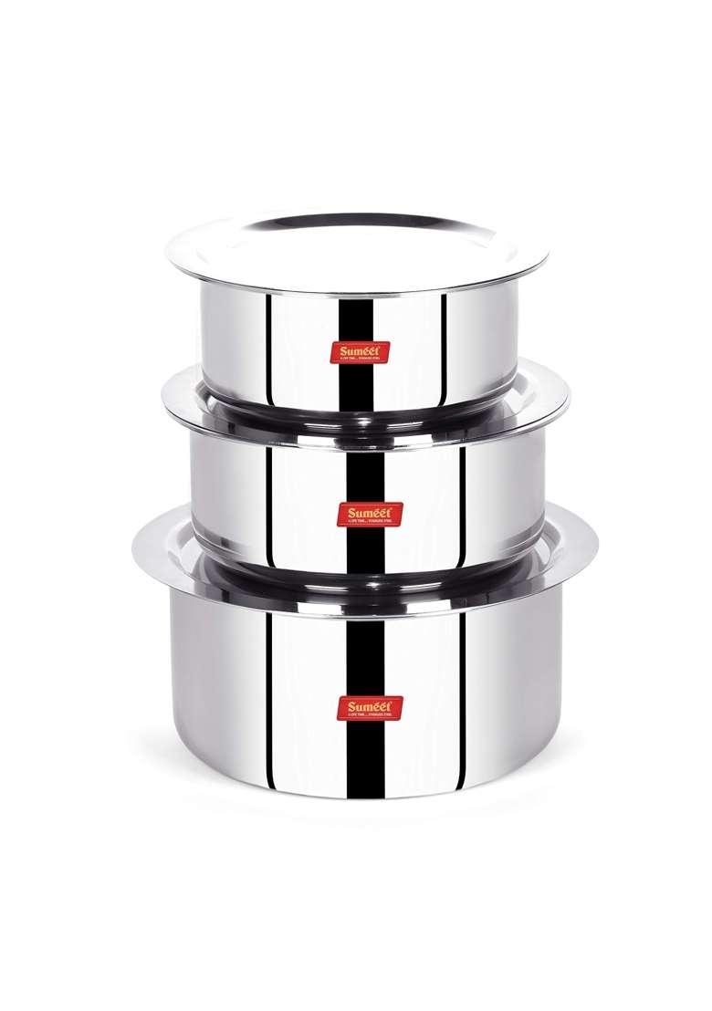 Sumeet Cook Smart Stainless Steel TriPly Steel-Aluminium-Steel | 2 L | 2.1 Qt | 18 cm | 7.1 Inch | 3-Piece Set | With Lid - Indya