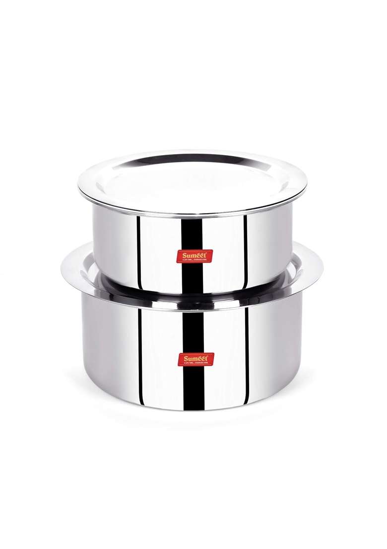 Sumeet Cook Smart Triply Steel-Aluminium-Steel | 2 L | 2.1 Qt | 16 cm | 6.3 Inch | 2-Piece Set | With Lid - Indya