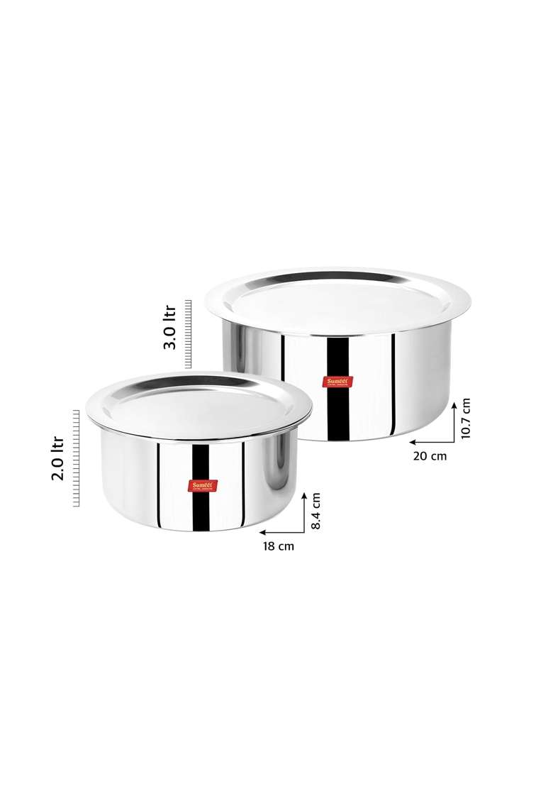 Sumeet Cook Smart Triply Stainless Steel-Aluminium-Steel | 2 L | 2.1 Qt | 18 cm | 7.1 Inch | 2-Piece Set | With Lid - Indya