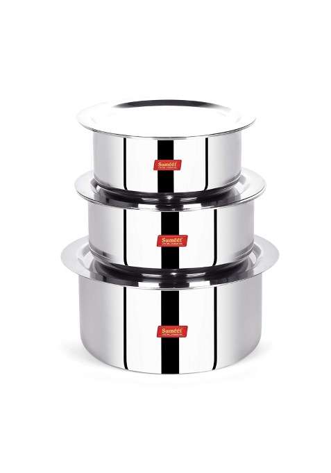Sumeet Cook Smart Triply Steel-Aluminium-Steel | 1.6 L | 1.7 Qt | 16 cm | 6.3 Inch | 3-Piece Set | With Lid