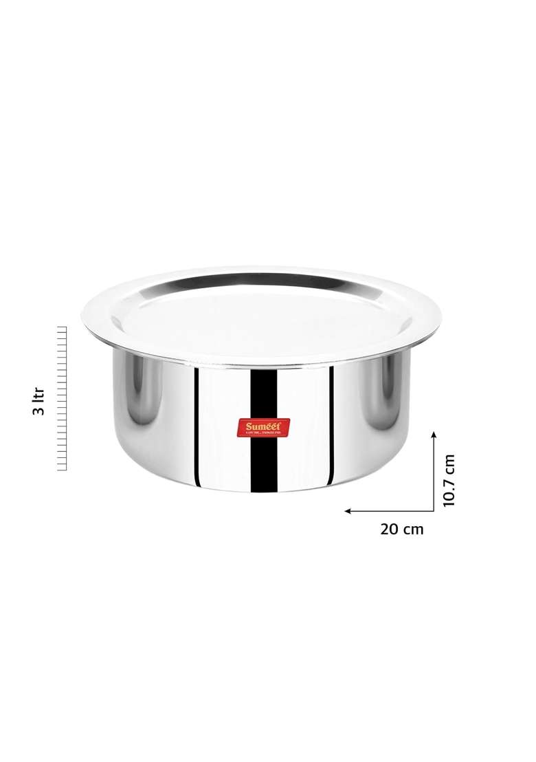 Sumeet Cook Smart TriPly Steel-Aluminium-Steel | 3 L | 3.2 Qt | 20 cm | 7.9 Inch | With Lid - Indya