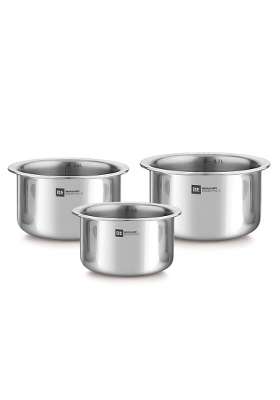 BERGNER BE Essentials Tri-Ply Stainless Steel Junior Tope Cooking Pot Pcs Set | 0.5 L | 0.5 Qt | 10 cm | 3.9 Inch | 3-Piece Set