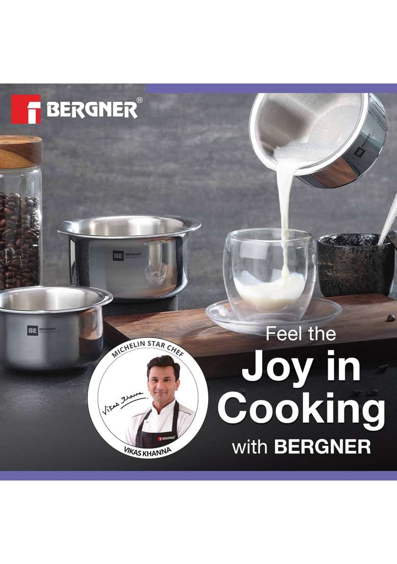 BERGNER BE Essentials Tri-Ply Stainless Steel Junior Tope Cooking Pot Pcs Set | 0.5 L | 0.5 Qt | 10 cm | 3.9 Inch | 3-Piece Set - Indya