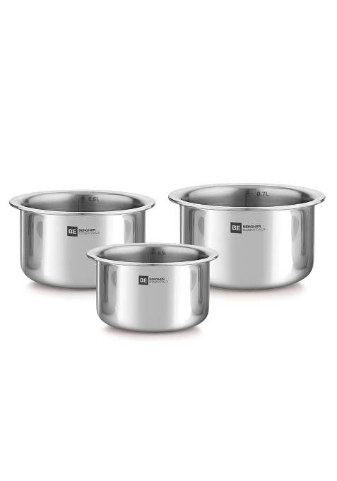 BERGNER BE Essentials Tri-Ply Stainless Steel Junior Tope Cooking Pot Pcs Set | 0.5 L | 0.5 Qt | 10 cm | 3.9 Inch | 3-Piece Set