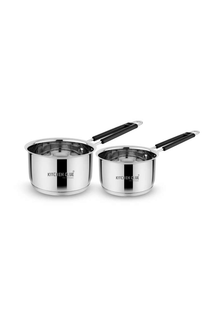 KITCHEN CLUE Stainless Steel Sauce Pan Tea Pot Pan Pcs | 2000 ml | 67.6 fl oz | 2-Piece Set | Induction Compatible | Heavy Bottom | Tri-Ply - Indya