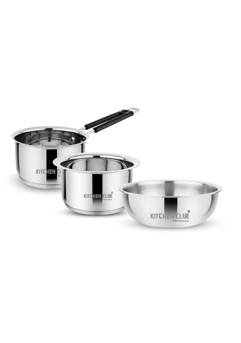 KITCHEN CLUE Tri-ply Stainless Steel Cookware Set | 1600 ml | 54.1 fl oz | Induction Compatible - Indya