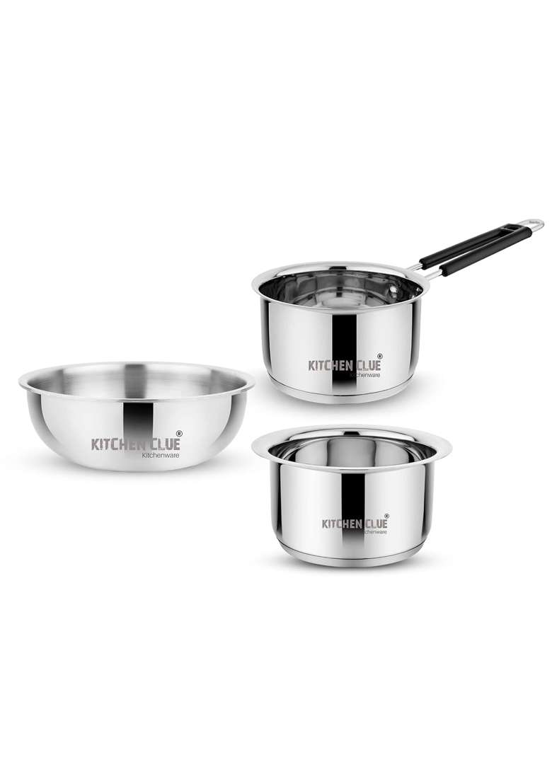 KITCHEN CLUE Tri-ply Stainless Steel Cookware Set | 2000 ml | 67.6 fl oz | Induction Compatible - Indya