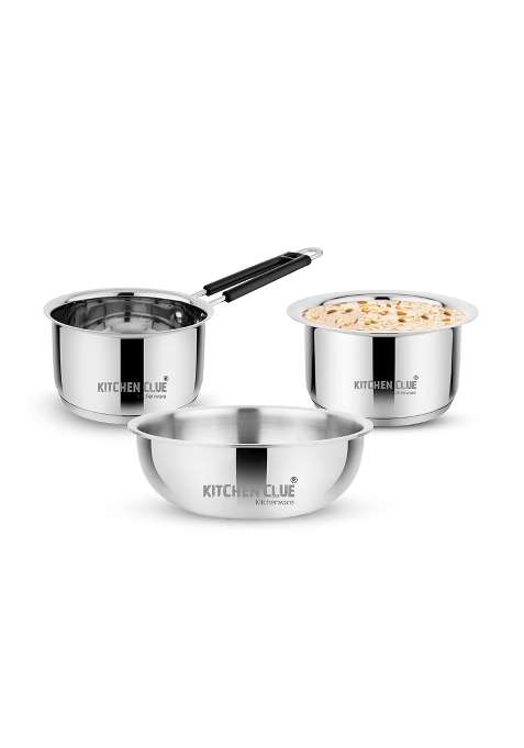 KITCHEN CLUE Tri-ply Stainless Steel Cookware Set | 2000 ml | 67.6 fl oz | Induction Compatible