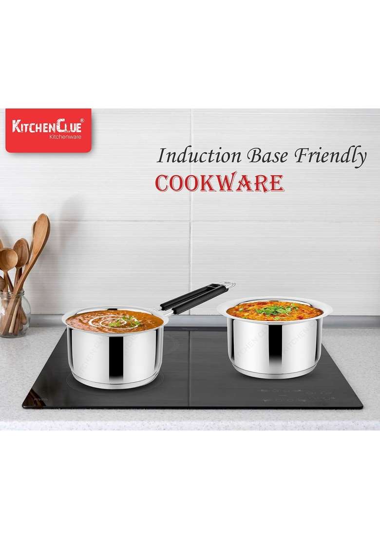 KITCHEN CLUE Stainless Steel Cokkware Set Without Lids | 2000 ml | 67.6 fl oz | Induction Compatible | Tri-Ply - Indya