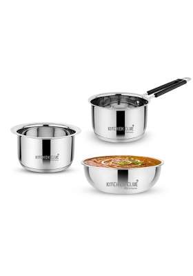 KITCHEN CLUE Stainless Steel Cookware Combo Set of Tasla Deep Pan | 1600 ml | 54.1 fl oz | Induction Compatible | Heavy Bottom | Tri-Ply