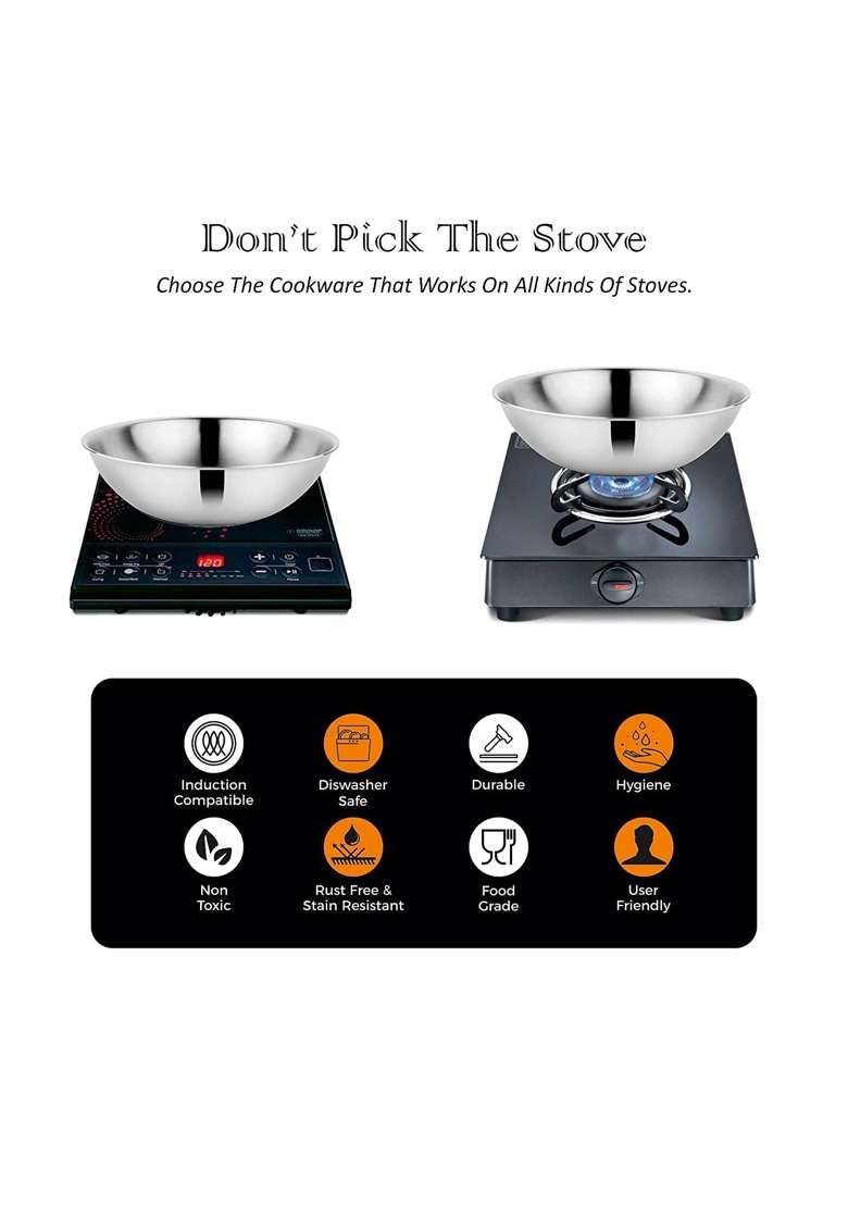 KITCHEN CLUE Stainless Steel Cookware Combo Set of Tasla Deep Pan | 1600 ml | 54.1 fl oz | Induction Compatible | Heavy Bottom | Tri-Ply - Indya