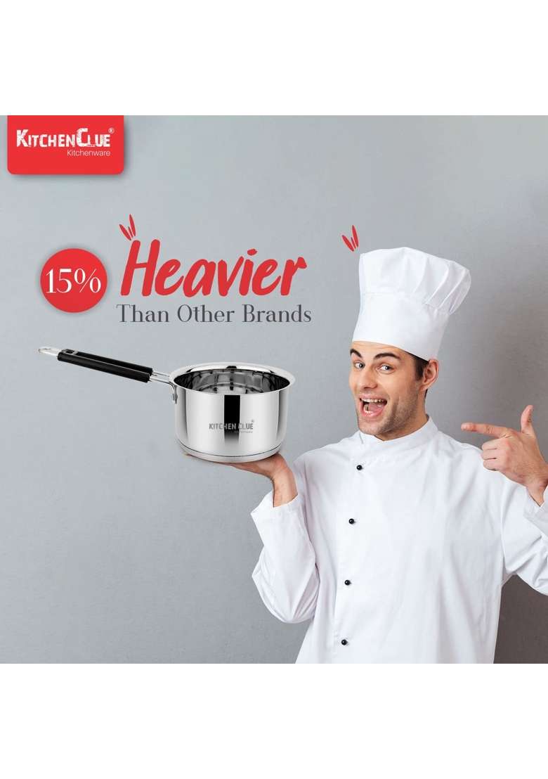 KITCHEN CLUE Stainless Steel Cookware Combo Set of Tasla Deep Pan | 1600 ml | 54.1 fl oz | Induction Compatible | Heavy Bottom | Tri-Ply - Indya