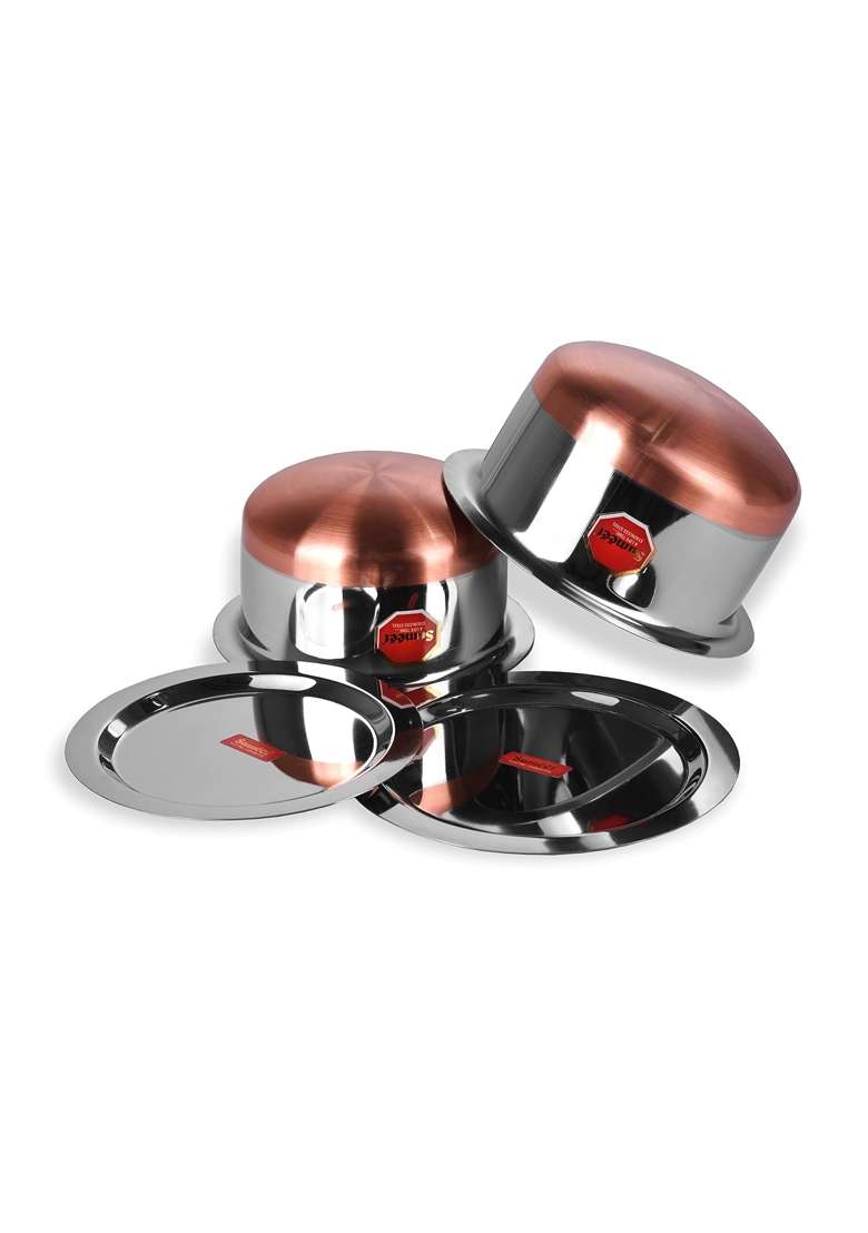 Sumeet Stainless Steel Copper Bottom Cookware Container Tope Cooking Pot Pcs with Lids | 1 L | 1.1 Qt | 2-Piece Set | With Lid - Indya