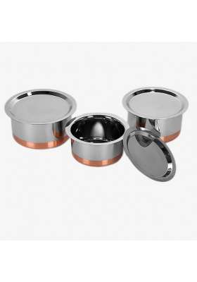 Sumeet Stainless Steel Copper Bottom Cookware Container Tope Cooking Pot Pcs with Lids | 1 L | 1.1 Qt | 3-Piece Set | With Lid