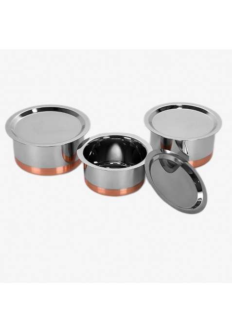 Sumeet Stainless Steel Copper Bottom Cookware Container Tope Cooking Pot Pcs with Lids | 1 L | 1.1 Qt | 3-Piece Set | With Lid