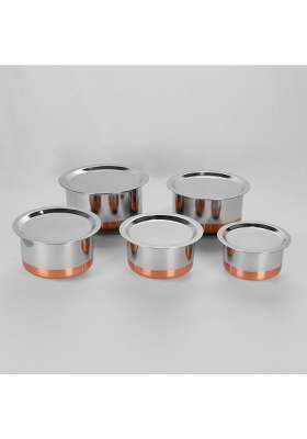 Sumeet Stainless Steel Copper Bottom Cookware Container Tope Cooking Pot Pcs with Lids | 1 L | 1.1 Qt | 5-Piece Set | With Lid