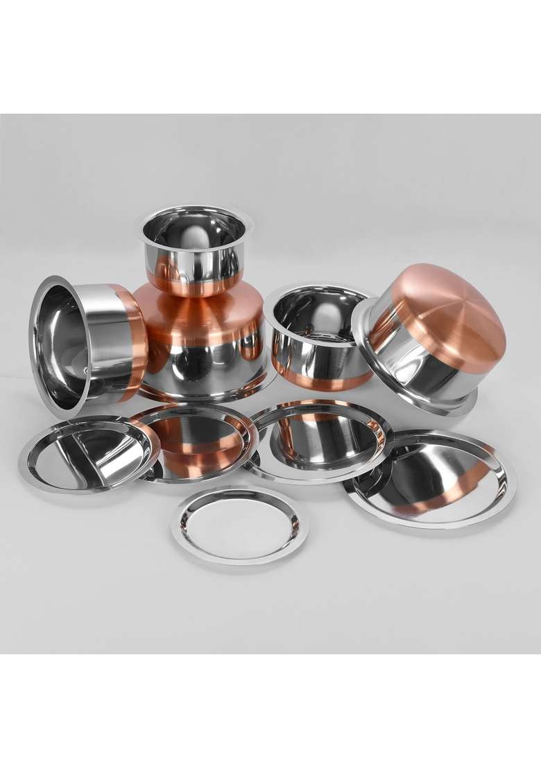 Sumeet Stainless Steel Copper Bottom Cookware Container Tope Cooking Pot Pcs with Lids | 1 L | 1.1 Qt | 5-Piece Set | With Lid - Indya