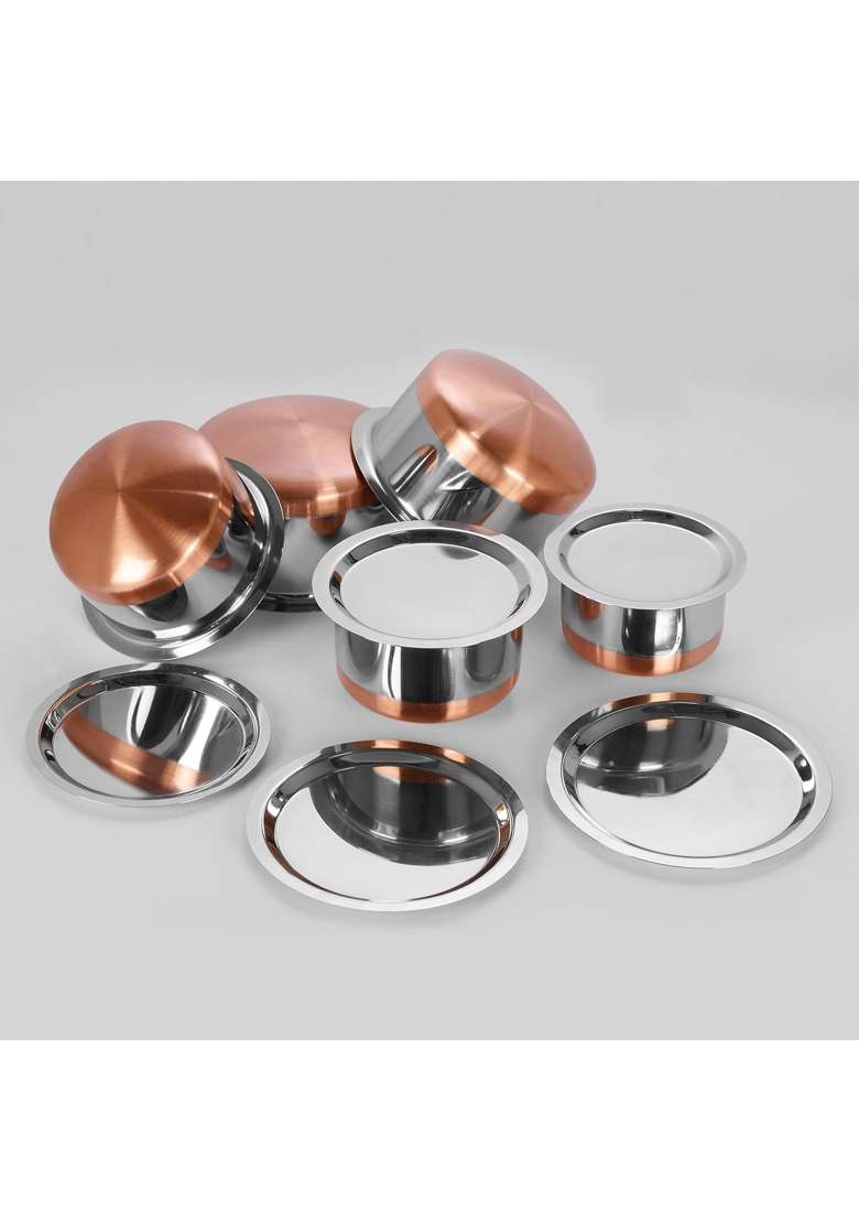 Sumeet Stainless Steel Copper Bottom Cookware Container Tope Cooking Pot Pcs with Lids | 1 L | 1.1 Qt | 5-Piece Set | With Lid - Indya