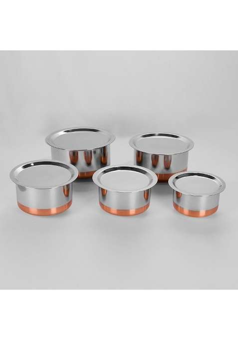 Sumeet Stainless Steel Copper Bottom Cookware Container Tope Cooking Pot Pcs with Lids | 1 L | 1.1 Qt | 5-Piece Set | With Lid
