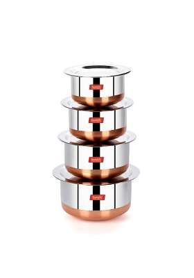 Sumeet Stainless Steel Copper Bottom Tope Cooking Pot Set with Lid | 1 L | 1.1 Qt | Pack of 4