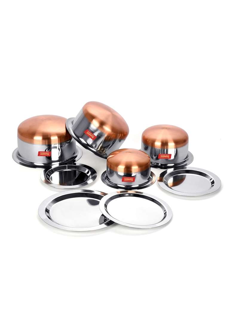 Sumeet Stainless Steel Copper Bottom Tope Cooking Pot Set with Lid | 1 L | 1.1 Qt | Pack of 4 - Indya