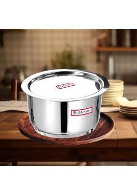 FLIXBLOOM Stainless Steel Lid Kitchen Utensil Tope Cooking Pot Container Bhagona | 2 L | 2.1 Qt | Induction Compatible | Tri-Ply