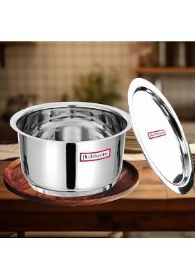 FLIXBLOOM Stainless Steel Kitchen Utensil Tope Cooking Pot Container Bhagona | 1 L | 1.1 Qt | Induction Compatible | Tri-Ply | With Lid
