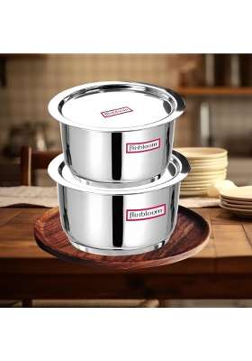 FLIXBLOOM Stainless Steel Big Kitchen Utensil Tope Cooking Pot Container Bhagona | 4 L | 4.2 Qt | 4-Piece Set | Induction Compatible | Tri-Ply