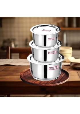 FLIXBLOOM Stainless Steel Kitchen Combo Utensil Tope Cooking Pot Container Bhagona | 1 L | 1.1 Qt | 6-Piece Set | Induction Compatible | Tri-Ply