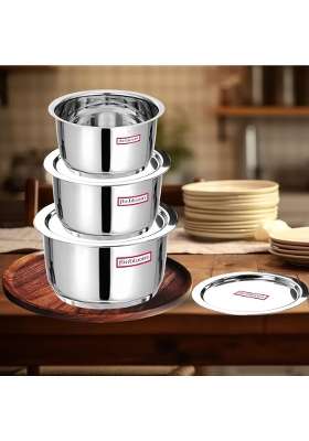 FLIXBLOOM Stainless Steel Combo | 3 L | 3.2 Qt | 6-Piece Set | Induction Compatible | Tri-Ply | With Lid