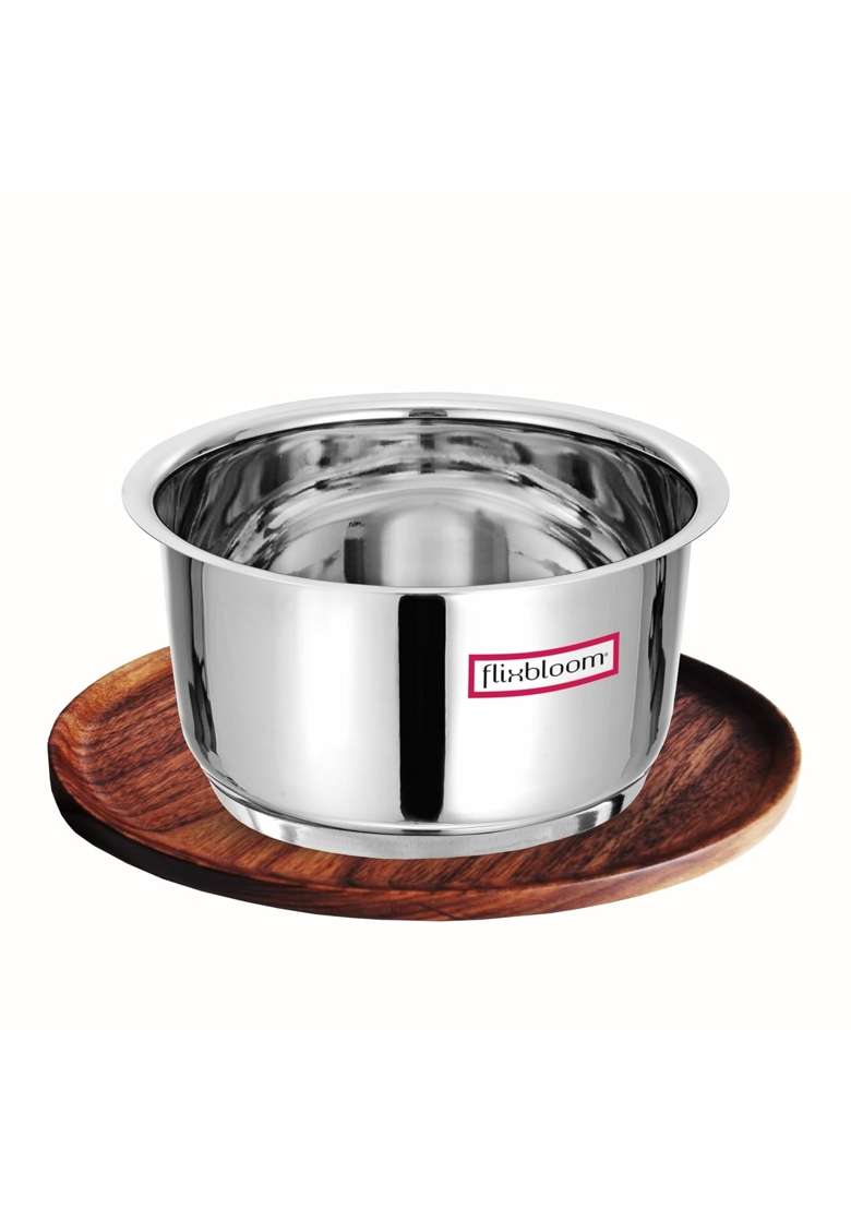 FLIXBLOOM Latest Cooking Set Stainless Steel Kitchen Utensil Tope Cooking Pot Container Bhagona | 3 L | 3.2 Qt | Induction Compatible | Tri-Ply - Indya