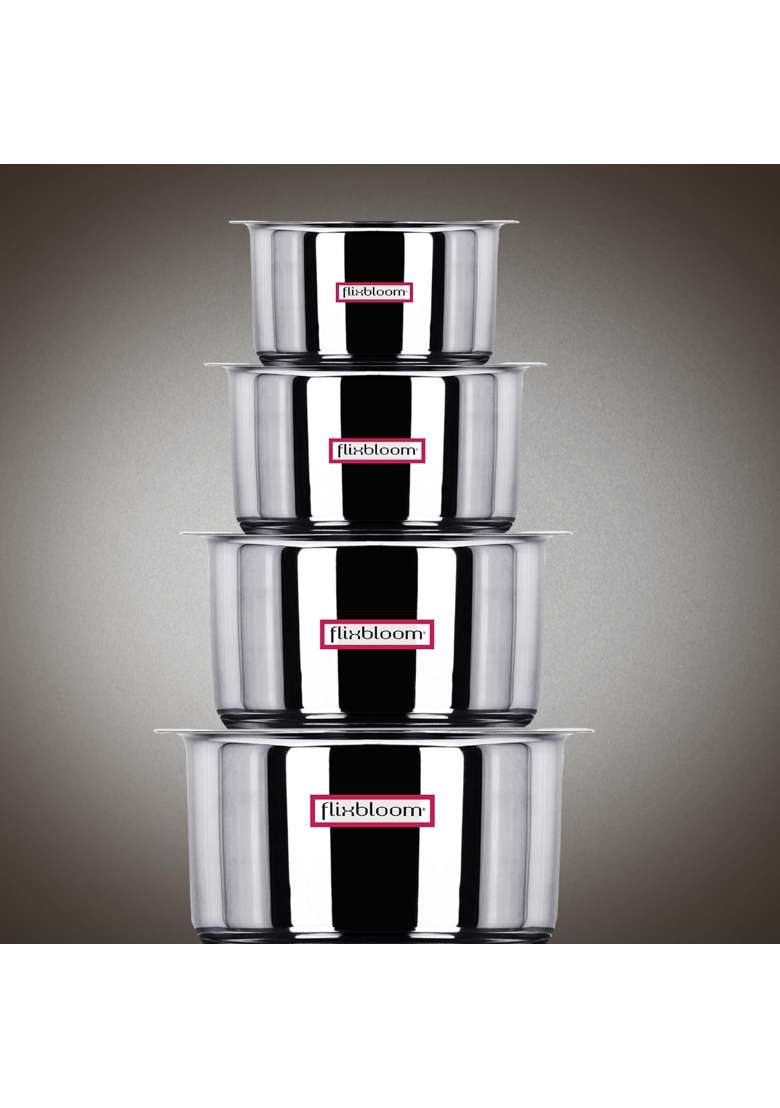 FLIXBLOOM Stainless Steel Combo Tope with Lid | 2 L | 2.1 Qt | 8-Piece Set | Induction Compatible | Tri-Ply - Indya