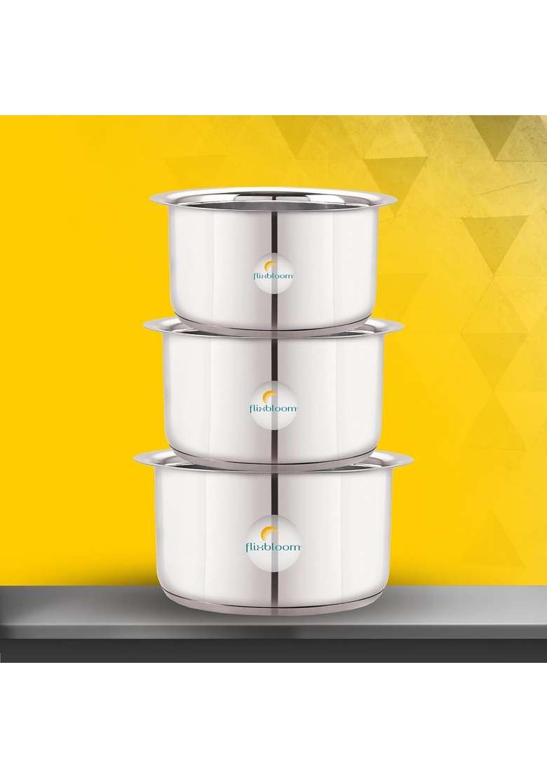 FLIXBLOOM Stainless Steel Combo Tope with Lid | 2 L | 2.1 Qt | 8-Piece Set | Induction Compatible | Tri-Ply - Indya