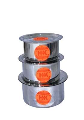 Super HK Stainless Steel Flat Bottom Tope Cooking Pot Patila Bhagona Tapeli Set with LID | 5 L | 5.3 Qt