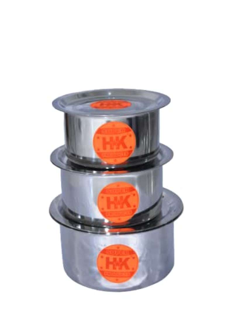 Super HK Stainless Steel Flat Bottom Tope Cooking Pot Patila Bhagona Tapeli Set with LID | 5 L | 5.3 Qt - Indya