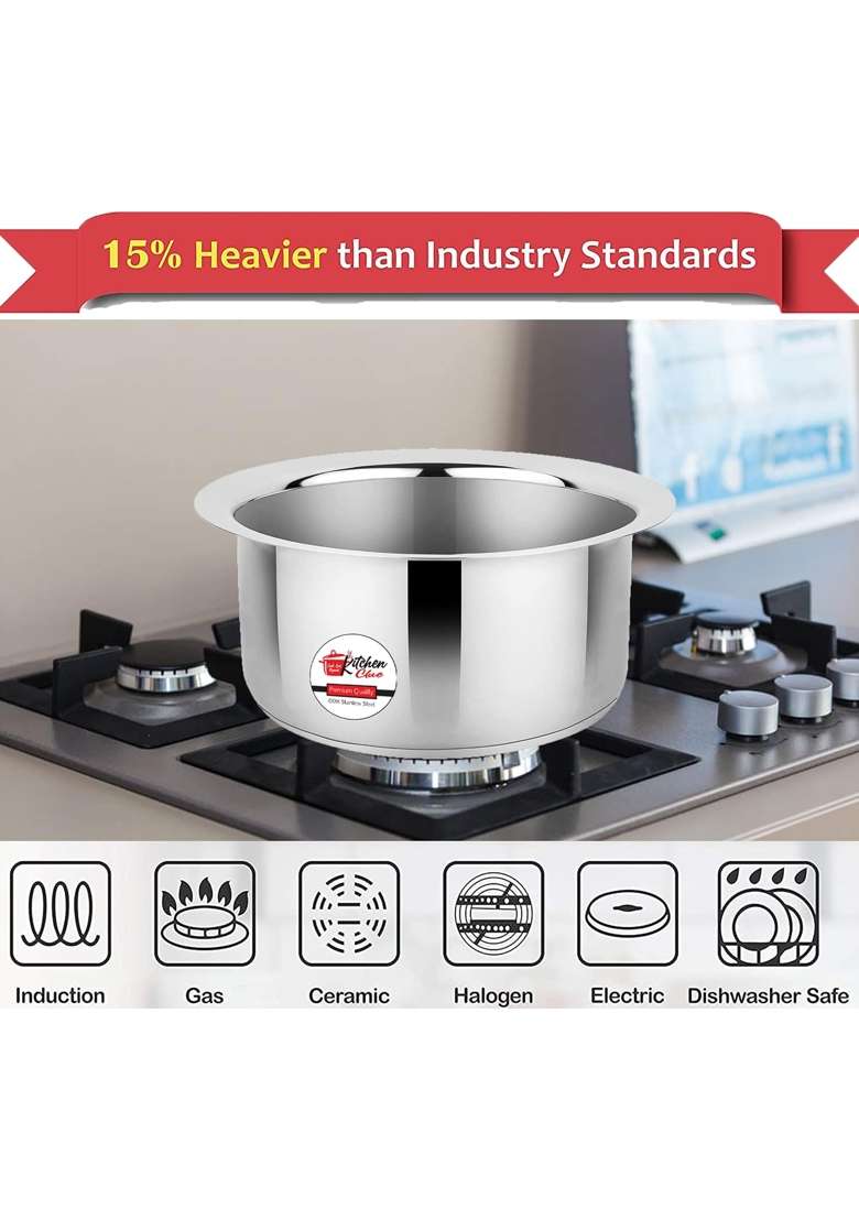 KITCHEN CLUE Stainless Steel Tope Set Milk Pot-Pan I Induction Base and Gastove Compatible I I | 2 L | 2.1 Qt | Tri-Ply - Indya