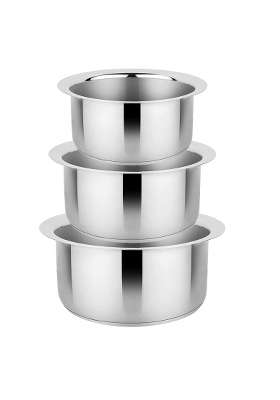 JSI Stainless Steel Tope Cooking Pot patila cookware for Kitchen I Combo Set I Triply Base I | 2000 ml | 67.6 fl oz | 3-Piece Set