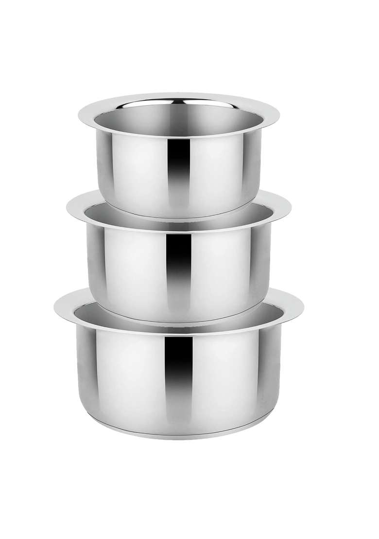 JSI Stainless Steel Tope Cooking Pot patila cookware for Kitchen I Combo Set I Triply Base I | 2000 ml | 67.6 fl oz | 3-Piece Set - Indya