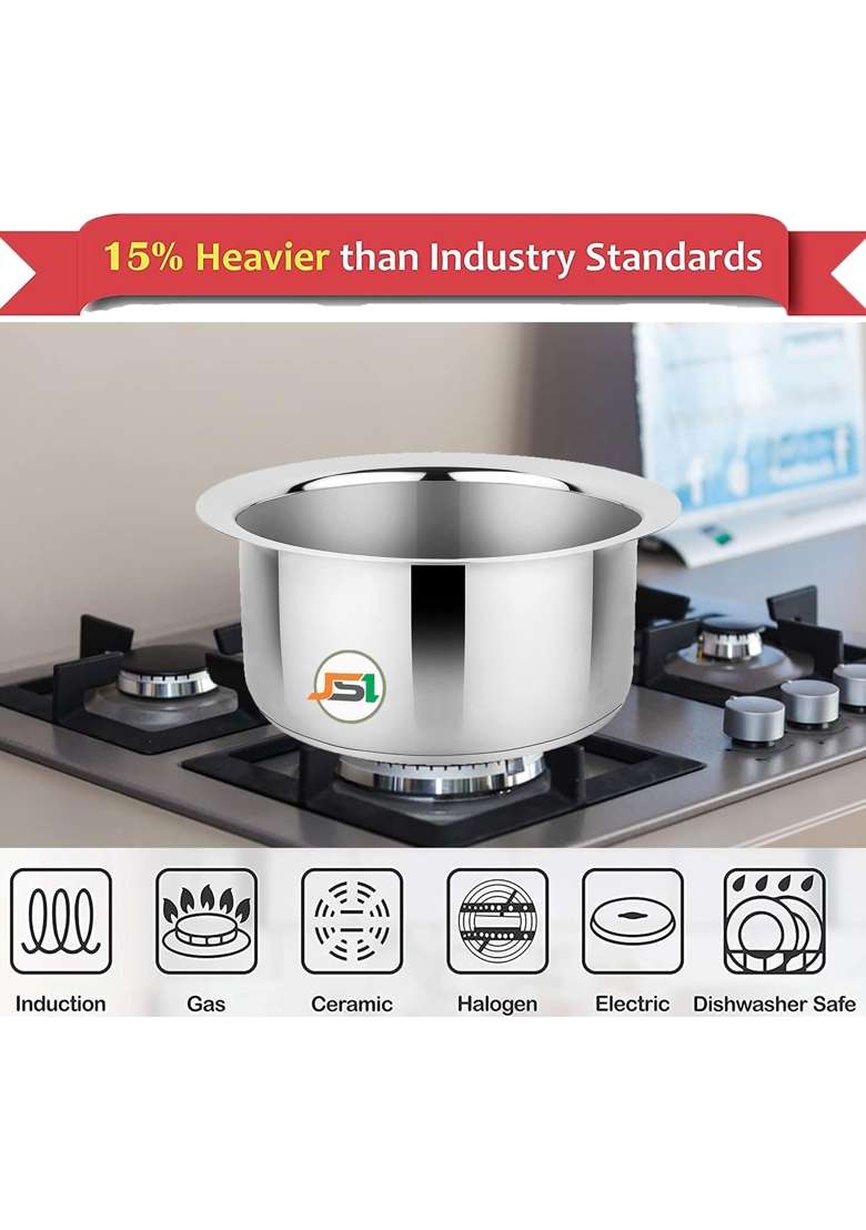 JSI Stainless Steel Tope Cooking Pot patila cookware for Kitchen I Combo Set I Triply Base I | 2000 ml | 67.6 fl oz | 3-Piece Set - Indya