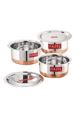 HAZEL Stainless Steel Patila Cooking Pot Set with Lid | 1 L | 1.1 Qt | 3-Piece Set