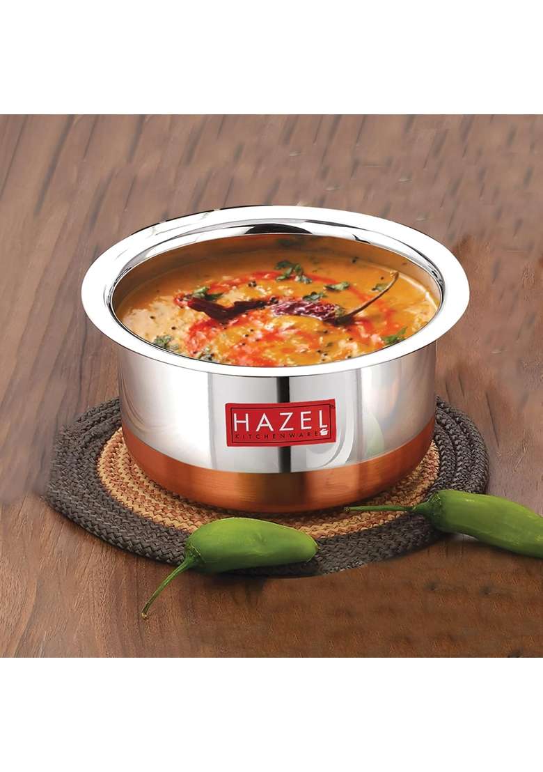 HAZEL Stainless Steel Patila Cooking Pot Set with Lid | 1 L | 1.1 Qt | 3-Piece Set - Indya