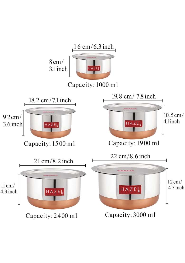 HAZEL Utensils Set for Kitchen | 1 L | 1.1 Qt | 5-Piece Set | With Lid - Indya