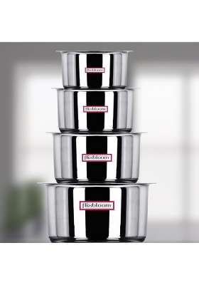 FLIXBLOOM Edge Combo Stainless Steel Induction Base Kitchen Cookware Utensil TriPLY | 2 L | 2.1 Qt | 4-Piece Set