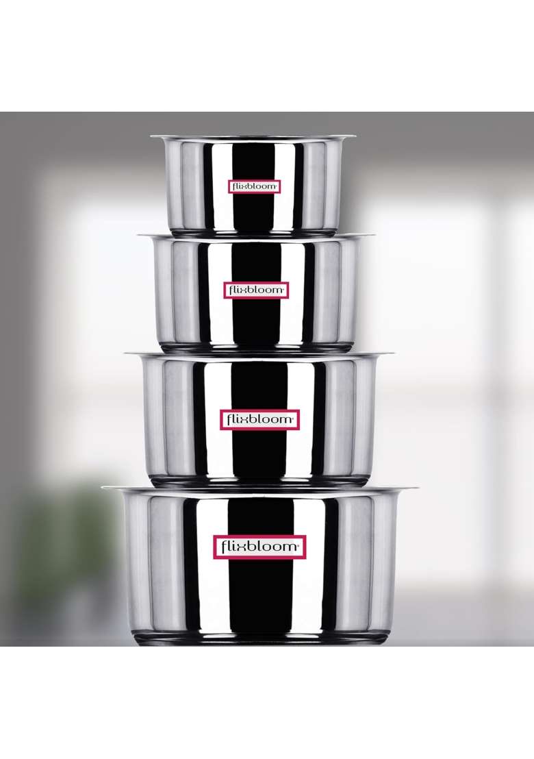 FLIXBLOOM Edge Combo Stainless Steel Induction Base Kitchen Cookware Utensil TriPLY | 2 L | 2.1 Qt | 4-Piece Set - Indya