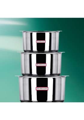 FLIXBLOOM Latest Combo Utensils Stainless Steel Induction Base Kitchen Cookware | 1 L | 1.1 Qt | 3-Piece Set | Tri-Ply